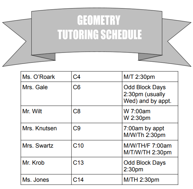 Geometry Tutoring Schedule